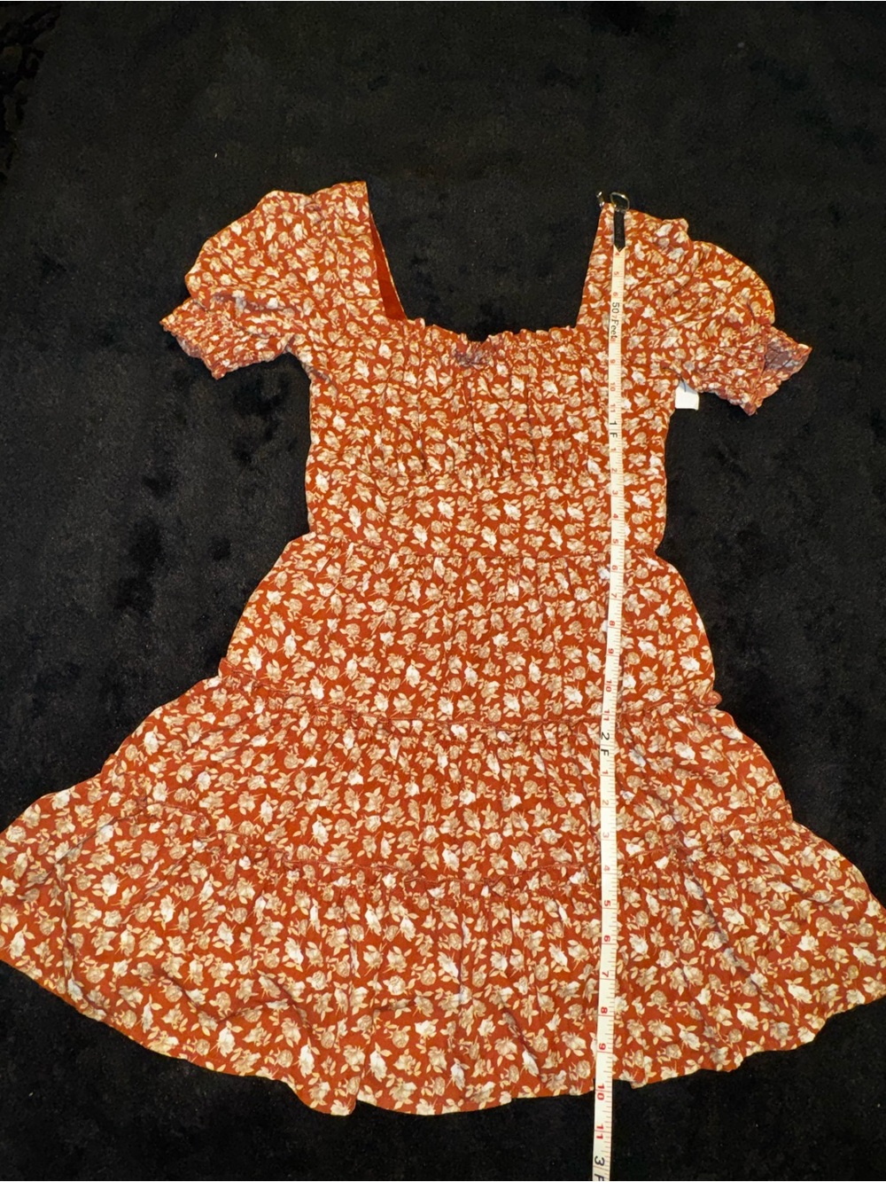 Trixxi Rust Floral Smocked Mini Dress with Cream Accent Medium